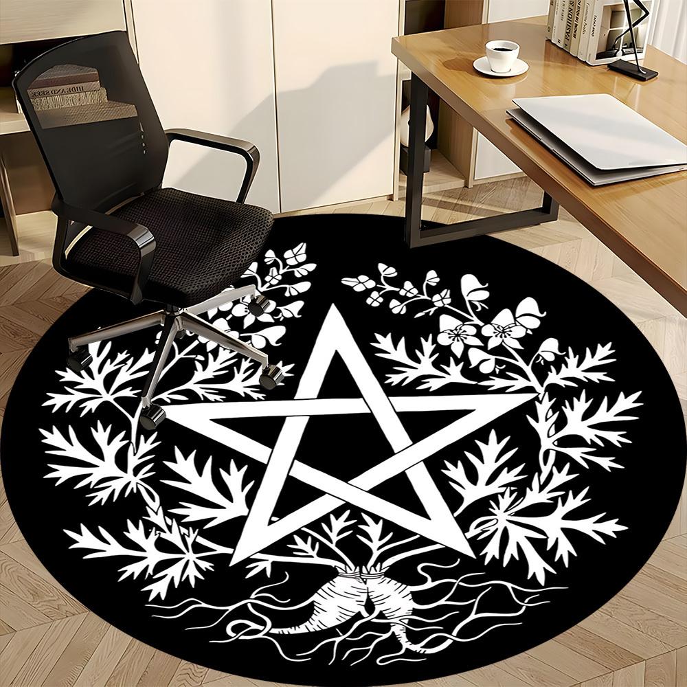 1PCPentacle Roots Office Round Area Rug, Mat Suitable For Office, Under Office Chairs Bedroom Living Room Home Decor, Room Deco