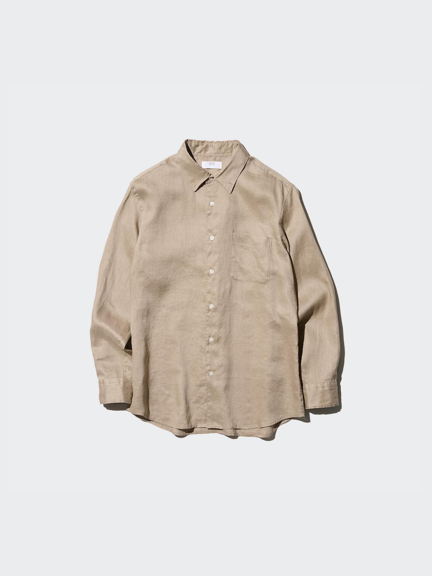 Премиальная льняная рубашка Uniqlo 32 BEIGE/MEN 4XL