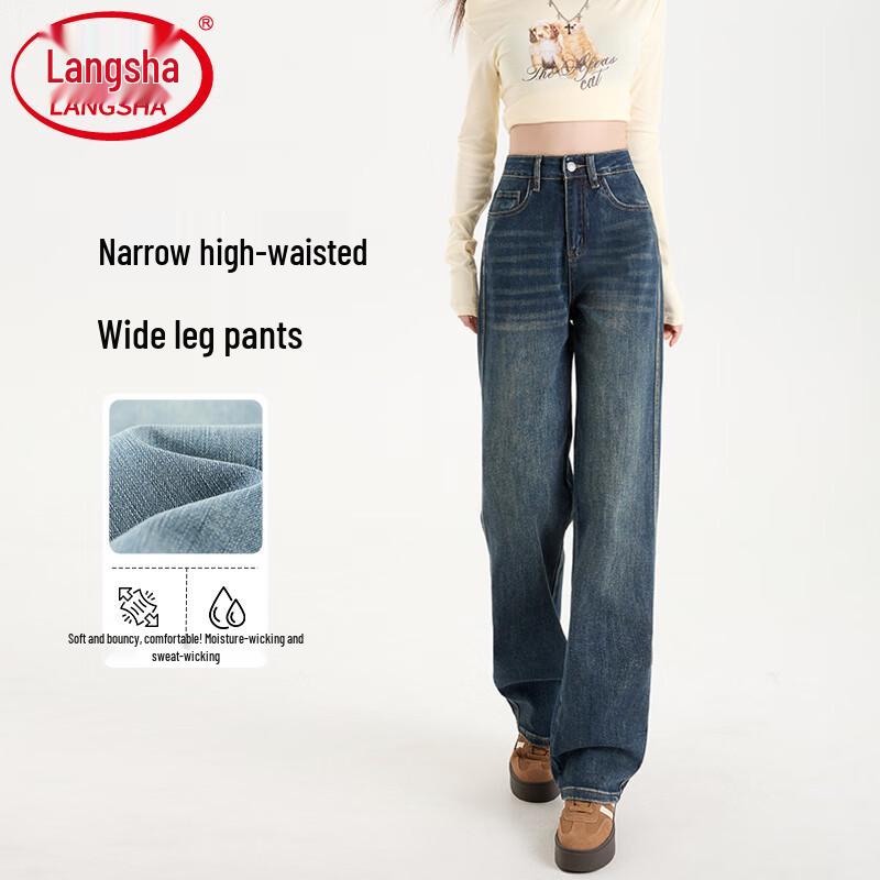Langsha Women s Loose High-Waist Straight-Leg Jeans M