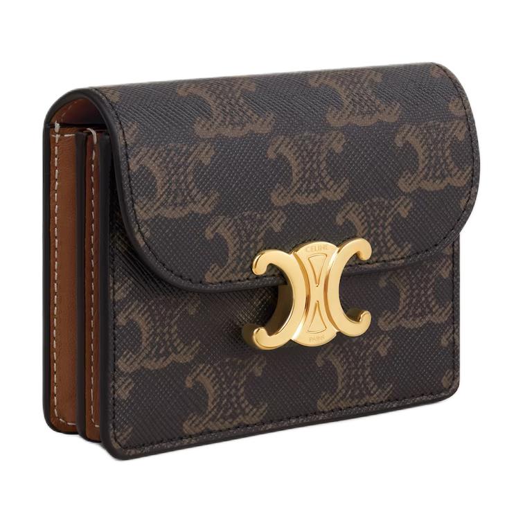 Celine Triomphe Classic Print Snap Closure Lambskin Wallet Women Wallet Brown 10N062DB7-04LU