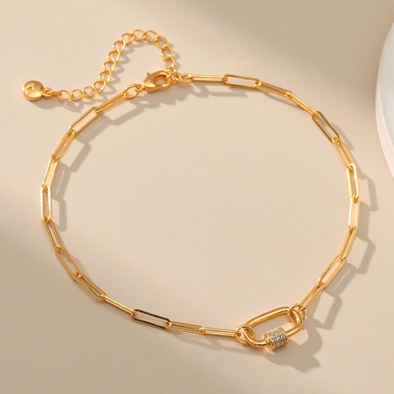 Minimalist Versatile Gold Plated Paperclip Chain Anklet Womens Fashion Jewelry золотой
