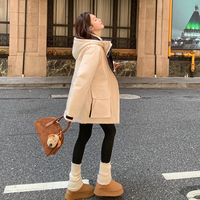 Small short hooded down cotton jacket women's winter new solid color thickened bread jacket cotton