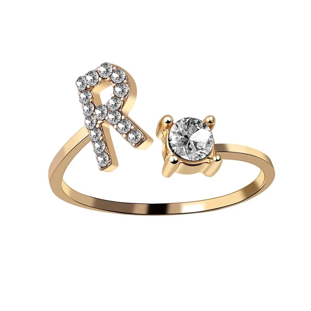 Adjustable Initials Rings Stainless Steel Simple Zircon Letter Rings for Women Wedding Band Couples Jewelry Accessories Gifts