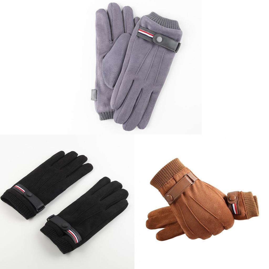 Winter Mens Thick Fleece Lined Leather Touchscreen Gloves For Outdoor Commuting