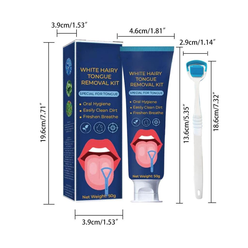 2pcs Tongue Scraper Cleaning Brush Kit Oral Refreshing Tongue Scraper Brush Kit for Bad Breath Halitosis 50g