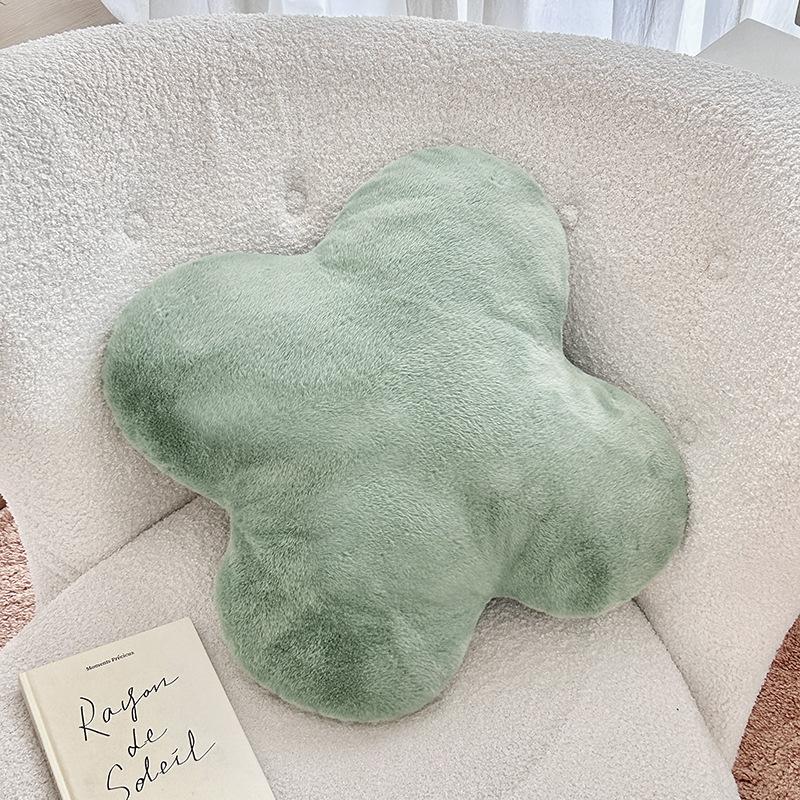 

Nordic Style Solid Color Simple Home Decoration Rabbit Hair Four-leaf Clover Throw Pillow Plush Pillow Sofa Cushion Floor Mat 30X30CM зелений