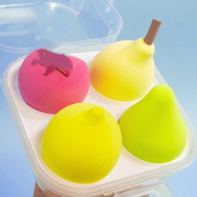 4 Stück/Box Make-up-Schwamm-Set Niedliche Frucht-Kosmetikschwämme für Foundation, Concealer, Puder, Gesichts-Make-up-Mixer, Schönheitswerkzeuge, Birne