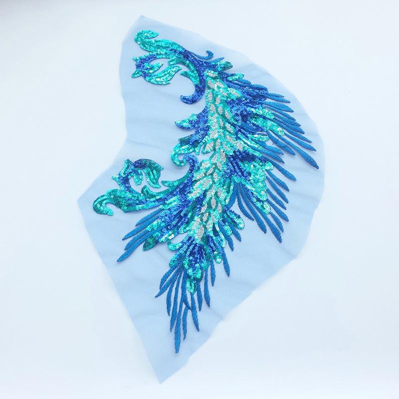 Embroidery Patches Sewing Accessories Feather Sequined Lace Craft Phoenix Tail DIY Sequins Patches