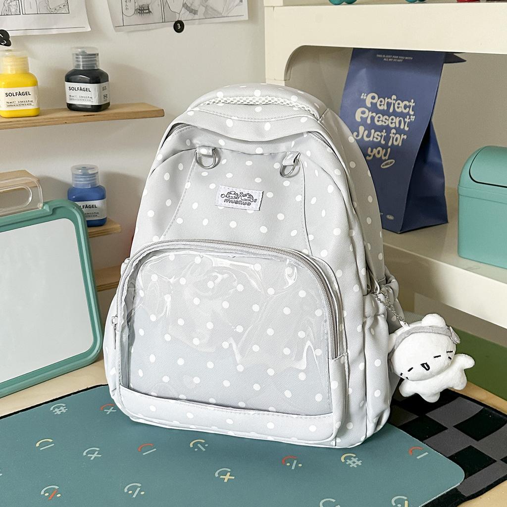 Schoolbag Milk White Polka Dot Transparent Pain Bag Backpack for Junior High School Girls and Primary School Students Large Capacity Schoolbag