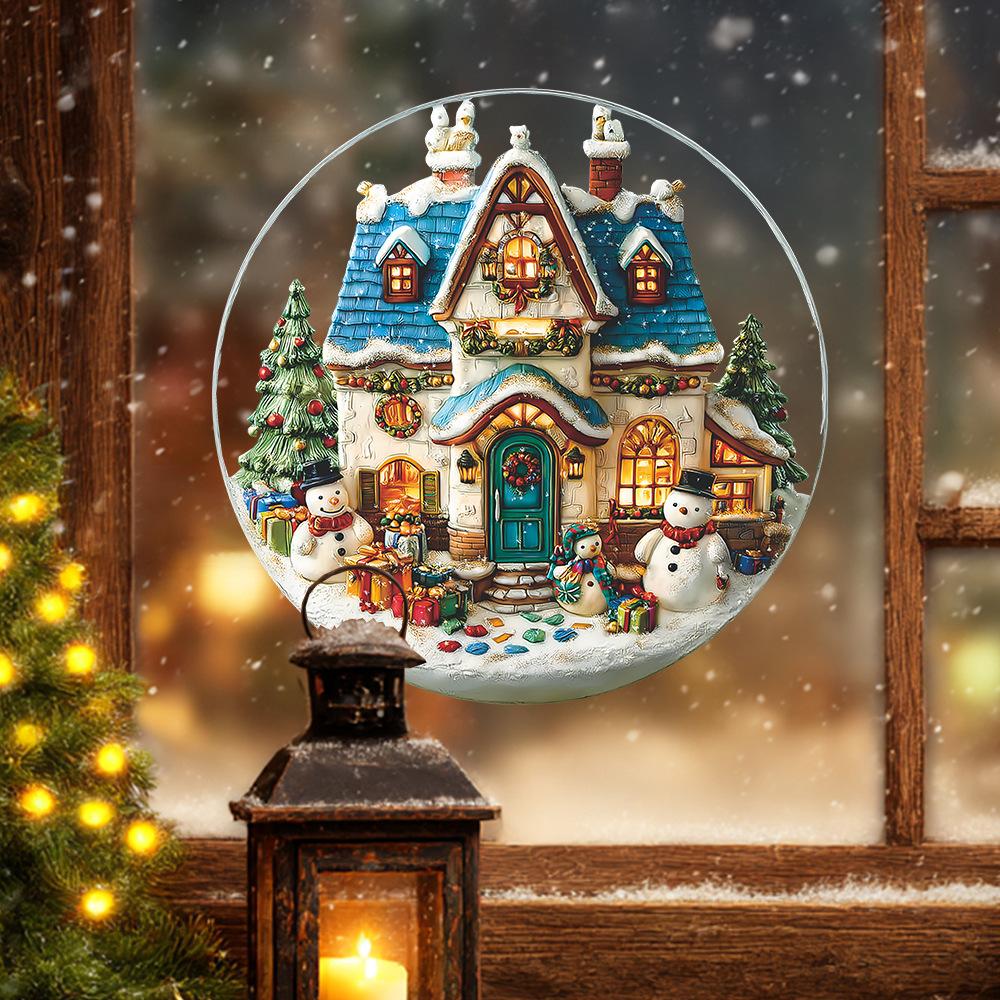 Cartoon Dream Christmas House Snowman Gift Home Glass Window Decoration Stickers
