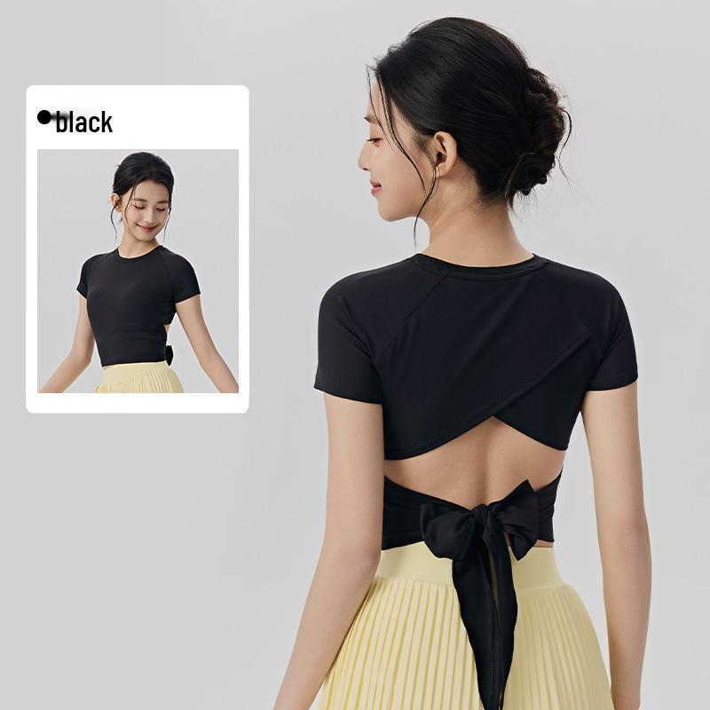 Women s Yoga Short Sleeve T-Shirt with Chest Pads & Cutout Back Medium