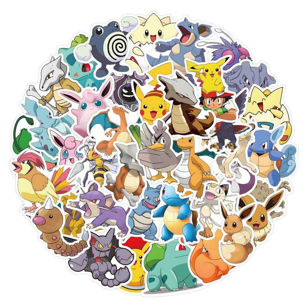 50 Pokemon Cartoon Character Stickers for Kids' DIY, Diary, and Desk Decor