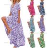 New spring and summer women's clothing bubble sleeves floral fashion and thin pleated long printed dress