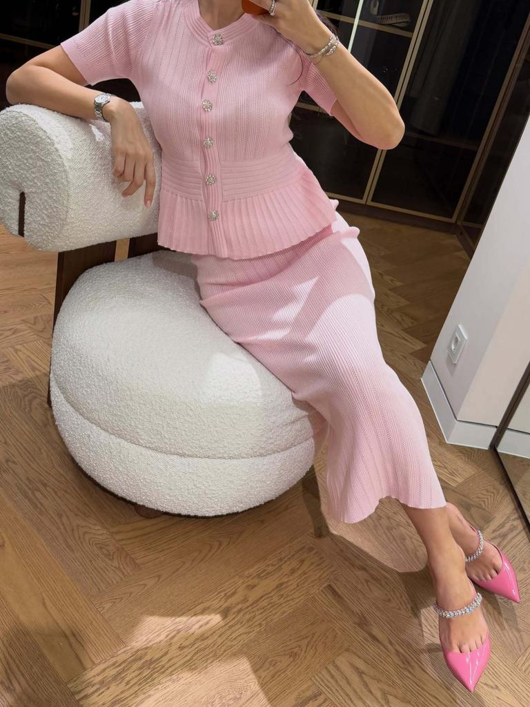 2026 New Crew Neck Button Down Cardigan Set Casual Solid Two Piece Outfit for Women Spring Summer