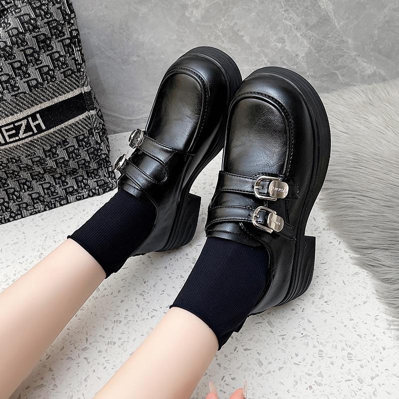 French Retro Black Heightened Platform Small Leather Shoes Women's 2025 New Spring and Autumn Versatile Skirt Mary Jane Single Shoes