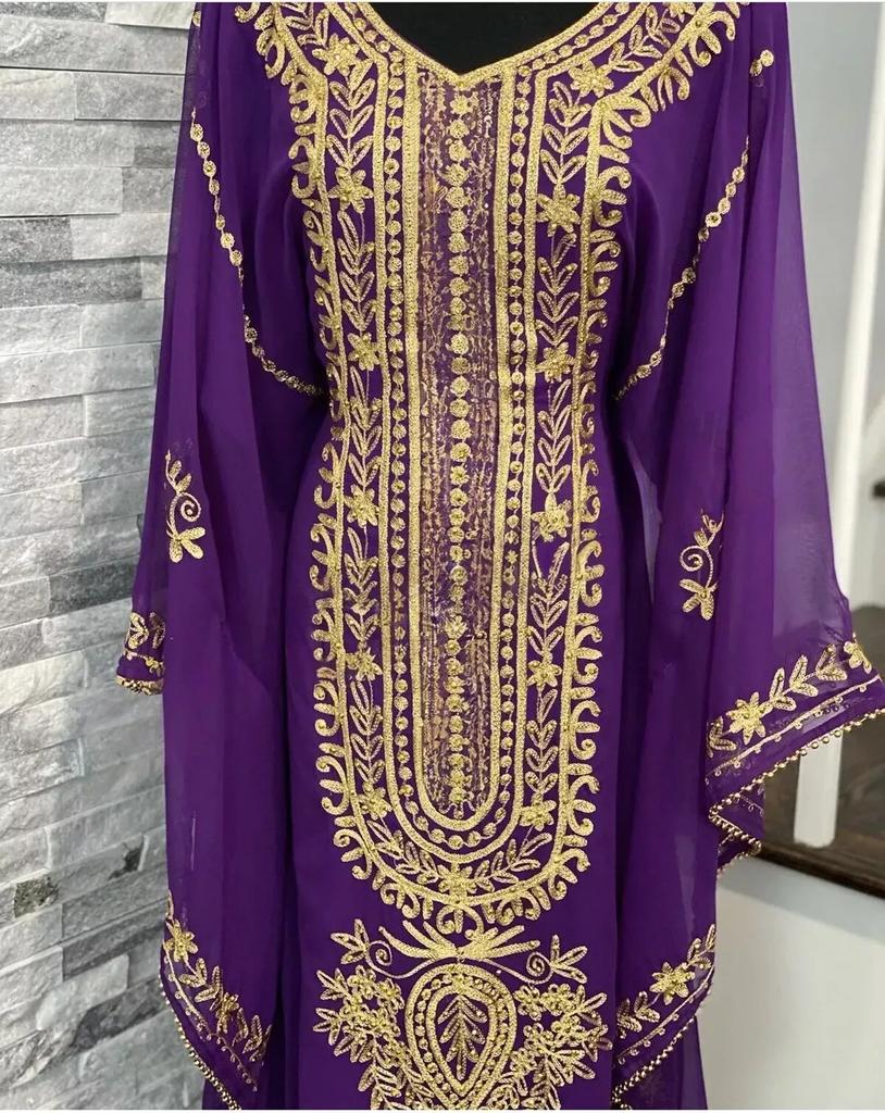 Islamic Kaftan Dubai Handmade Moroccan Stylish  Georgette Gown Dress Kaftan