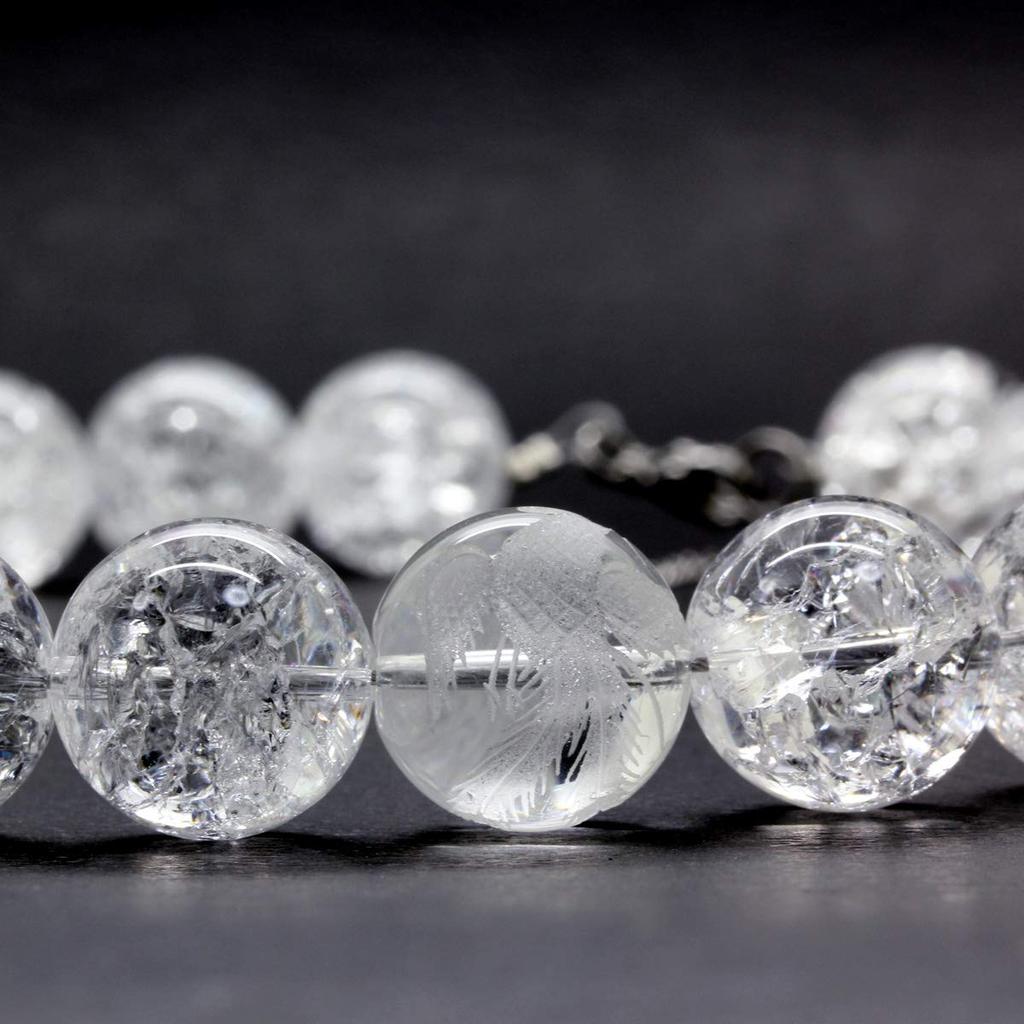 Crack Crystal 18mm Uncarved Four Divine Beasts Crystal Natural Stone Prayer Bead Necklace 578 [Sekki] Men's