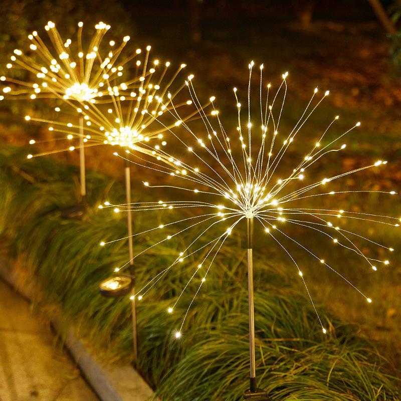 1PC Solar Fireworks Lamp Outdoor Grass Globe Dandelion Flash String Fairy lights 90/120/150/200LED For Garden Lawn Holiday Light