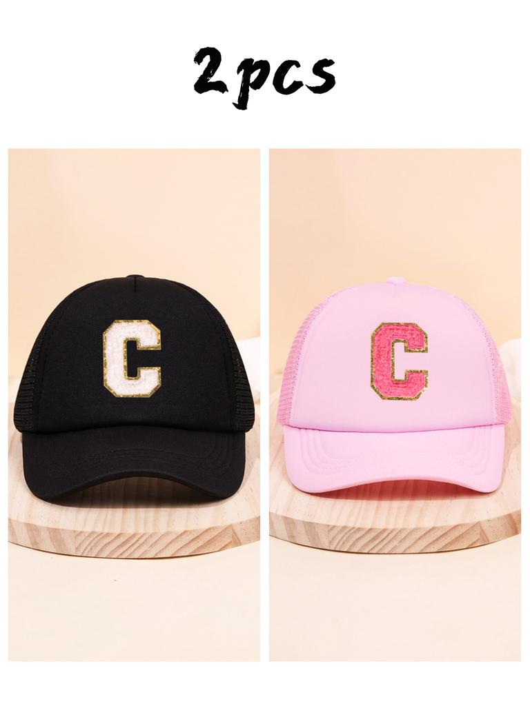 2pcs children's 26 letter cloth baseball cap, spring and summer for boys and girls, mesh breathable truck driver hat, sun hat