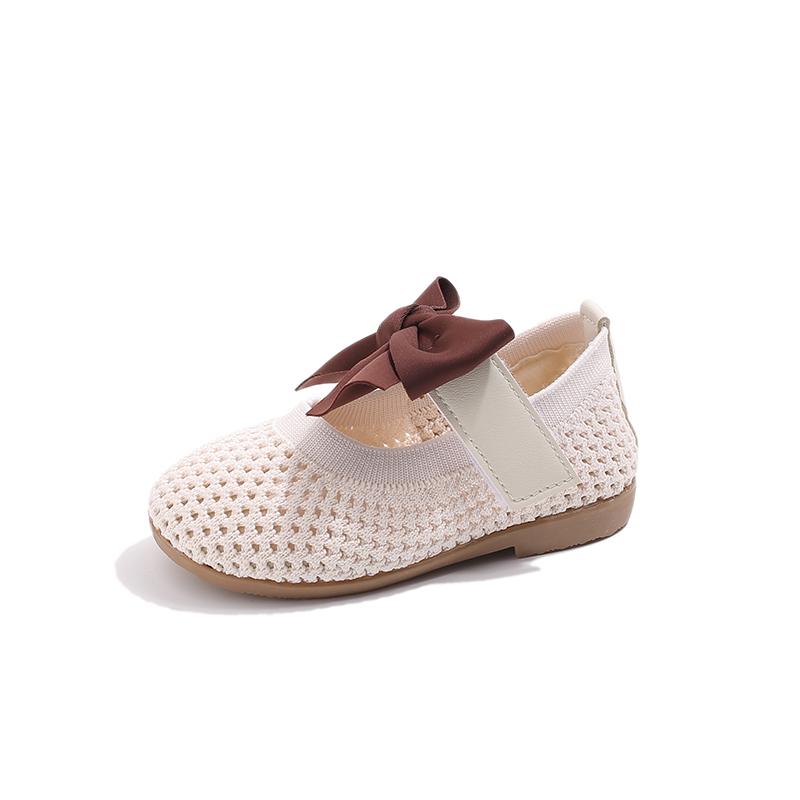 Girls' Sandals Summer New Knitted Mesh Breathable Princess Shoes Butterfly Bow Baotou Hollow Soft Bottom Single Shoe