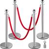VEVOR Retractable Silver Round Top Queue Control Barrier Posts Stands Security Stanchion Rope Divider with 1.5M Red Rope Crowd Control Barrier Silver