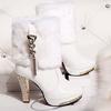 Bling High Heels Rabbit Fur Boots Women Plush Warm Platform Shoes Elegant Crystal Lady Wedding Party High-heeled Shoes Drf78
