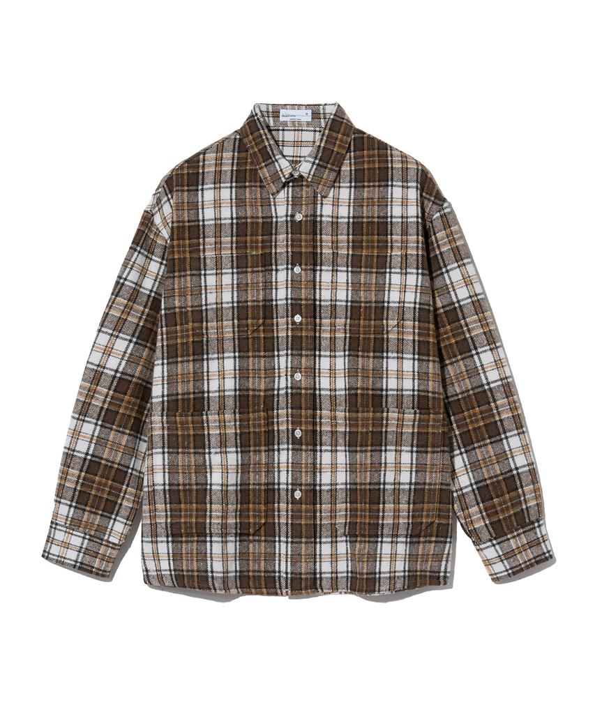 STANDARDERROR 87-Stan139 Legacy Mood Oversized Pocket Long Sleeve Check Shirt Jacket Brown