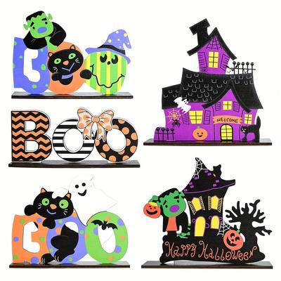 1pc Halloween Scene Decoration Halloween Desktop Wooden Ornament Halloween Party Decoration