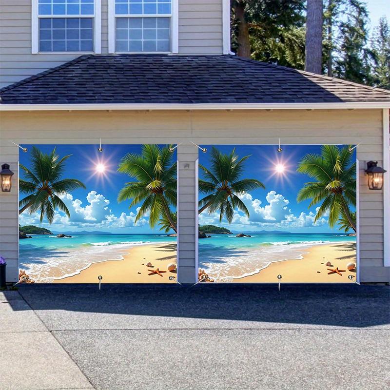 2D Plane Turquoise-colored Ocean Palm Trees and Sandy Beach Indoor and Outdoor Party Decorations Polyester Fiber