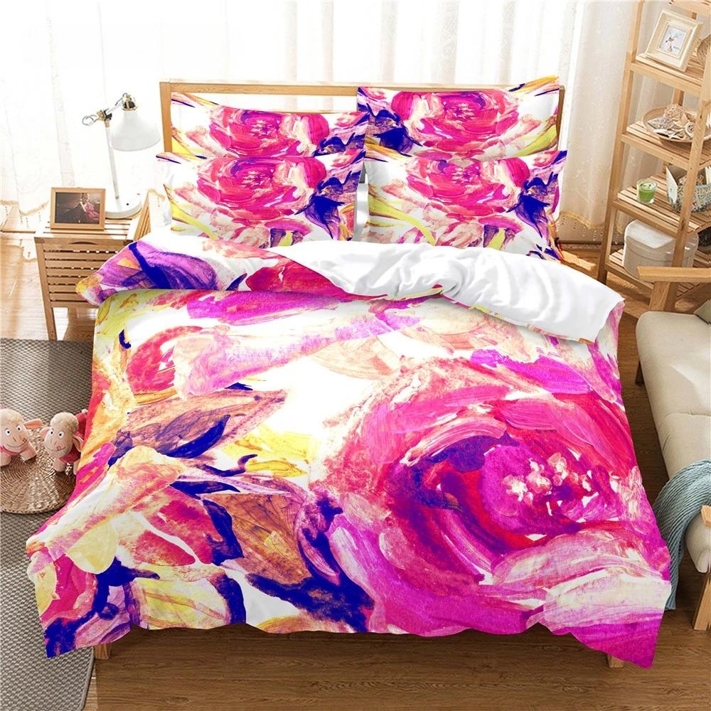 Pink Flower 3d Bedding Set King Size Bedroom Quilt Cover Set Dekbedovertrek 2 Persoons Wedding Marriage Decoration Bedclothes