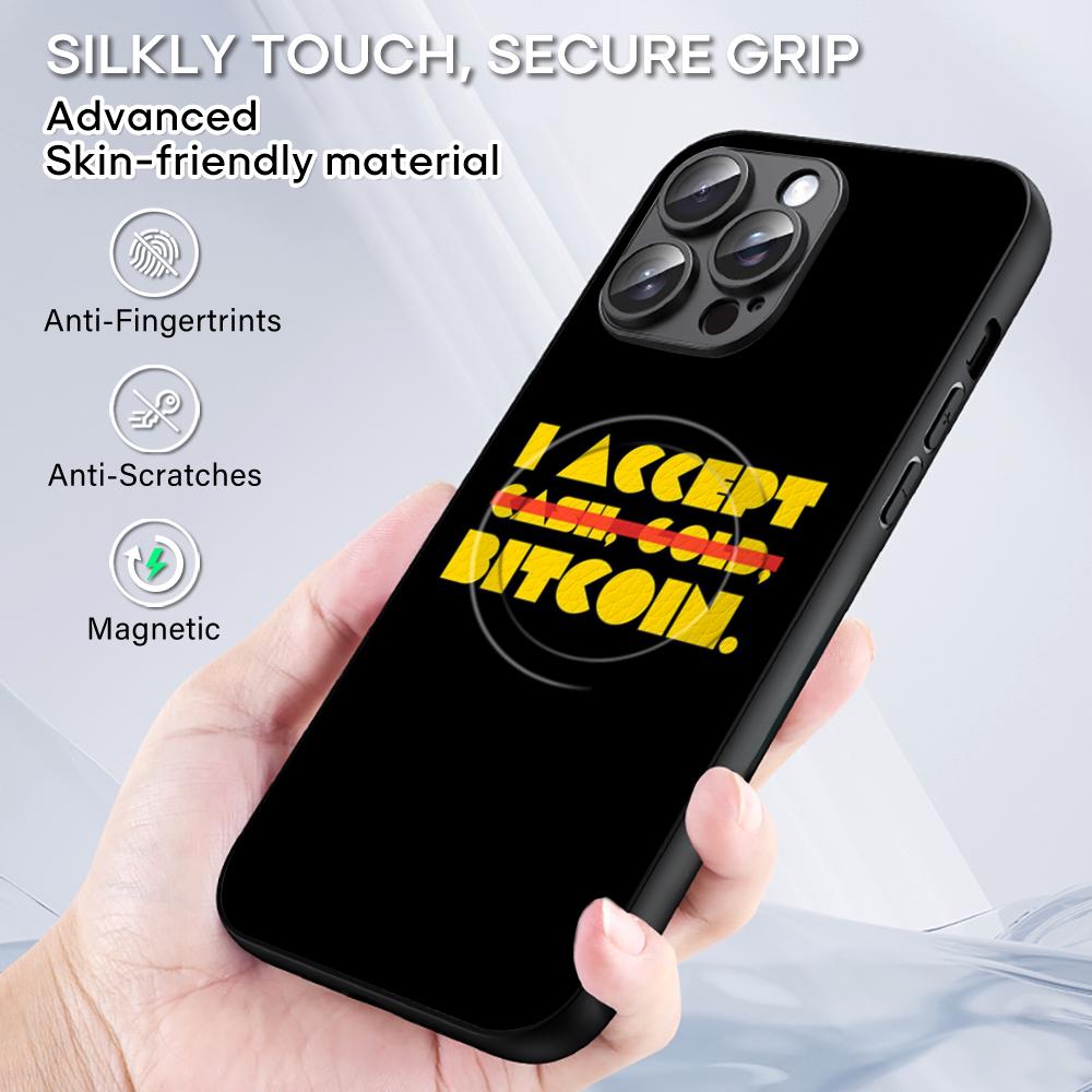 Bitcoin BTC Stylish cool design Phone Case For iPhone 16 15 14 13 12 11 Plus Pro Max High-end Luxury Magsafe Sheepskin