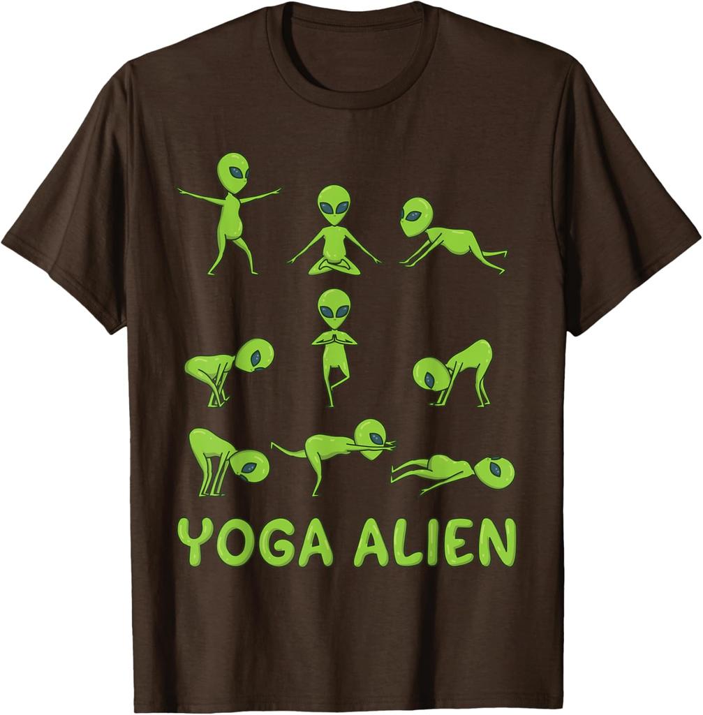 Yoga Alien Grafik T-Shirt Grüner Mann Posen Meditation Fitness Liebhaber Kurzarm T-Shirt