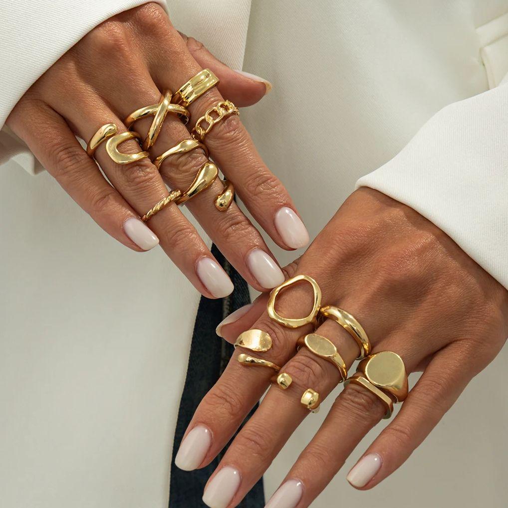 Ingemark 14Pcs/Set Punk Gold Color Irregular Open Rings for Women New Trend Vintage Geometric Knuckle Joint Ring Wedding Jewelry
