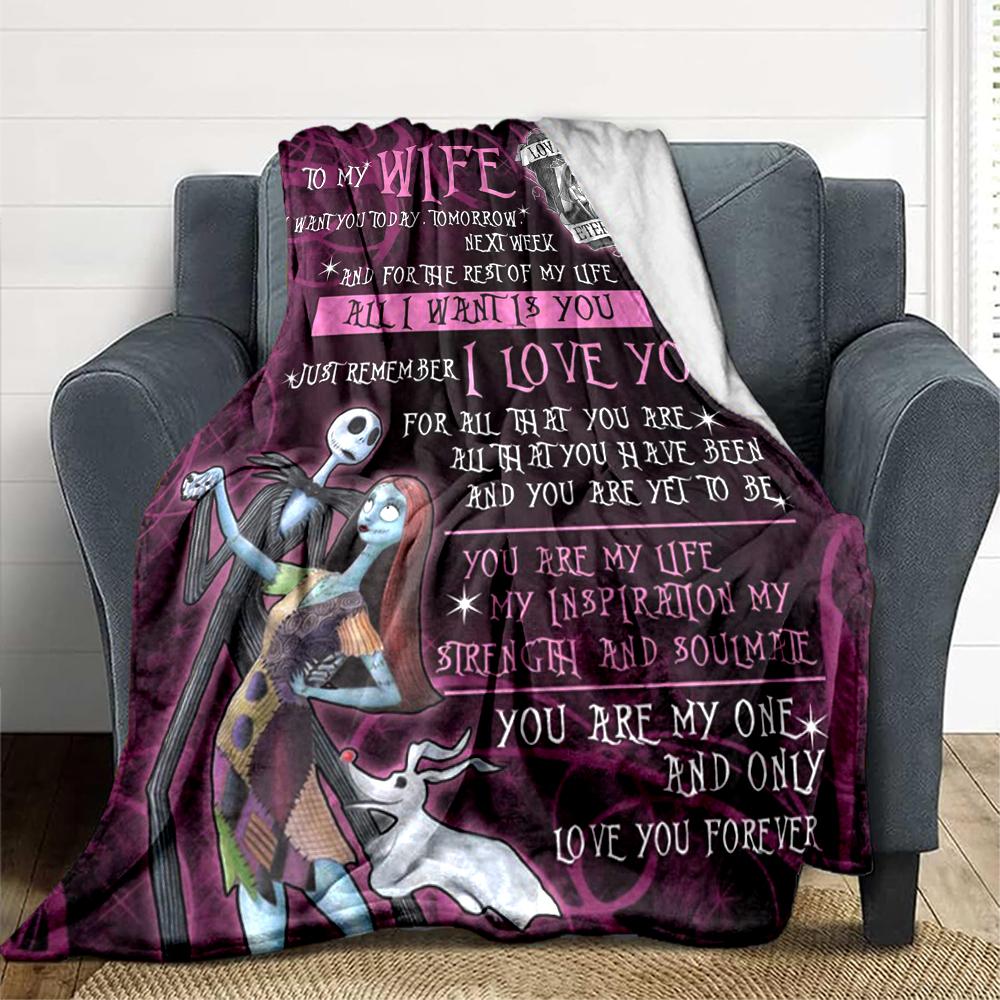 1Pc Love Eternal Nightmare Theme Blanket Soft And Comfortable Casual Warm Camping Travel Christmas Halloween Xmas Gift M924543
