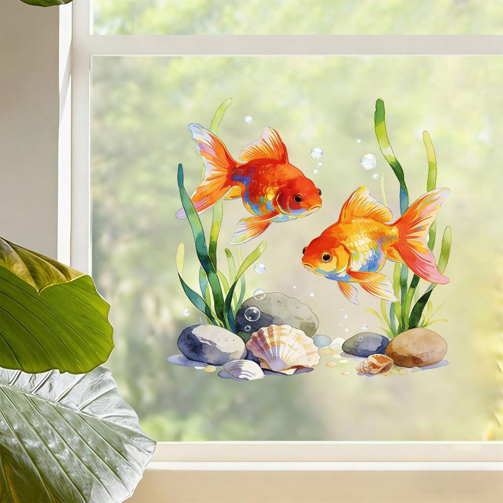 Creative Goldfish Playing Water Static Cling Wall Sticker for Living Room Bedroom Study Home Decor