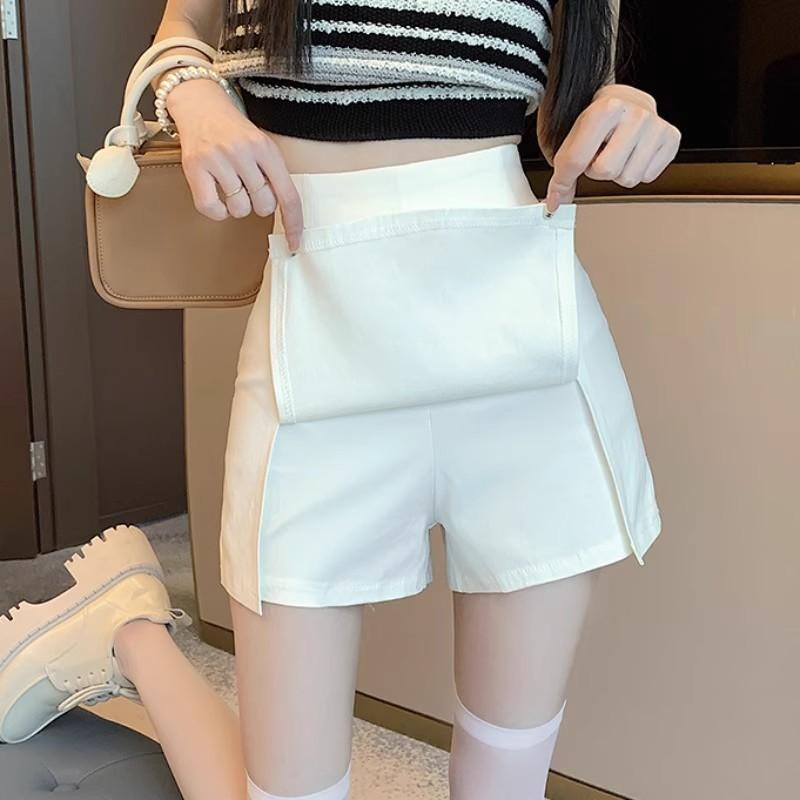 Streetwear Womens White Short Skirt With High Waist And Side Slit For Summer Fashion