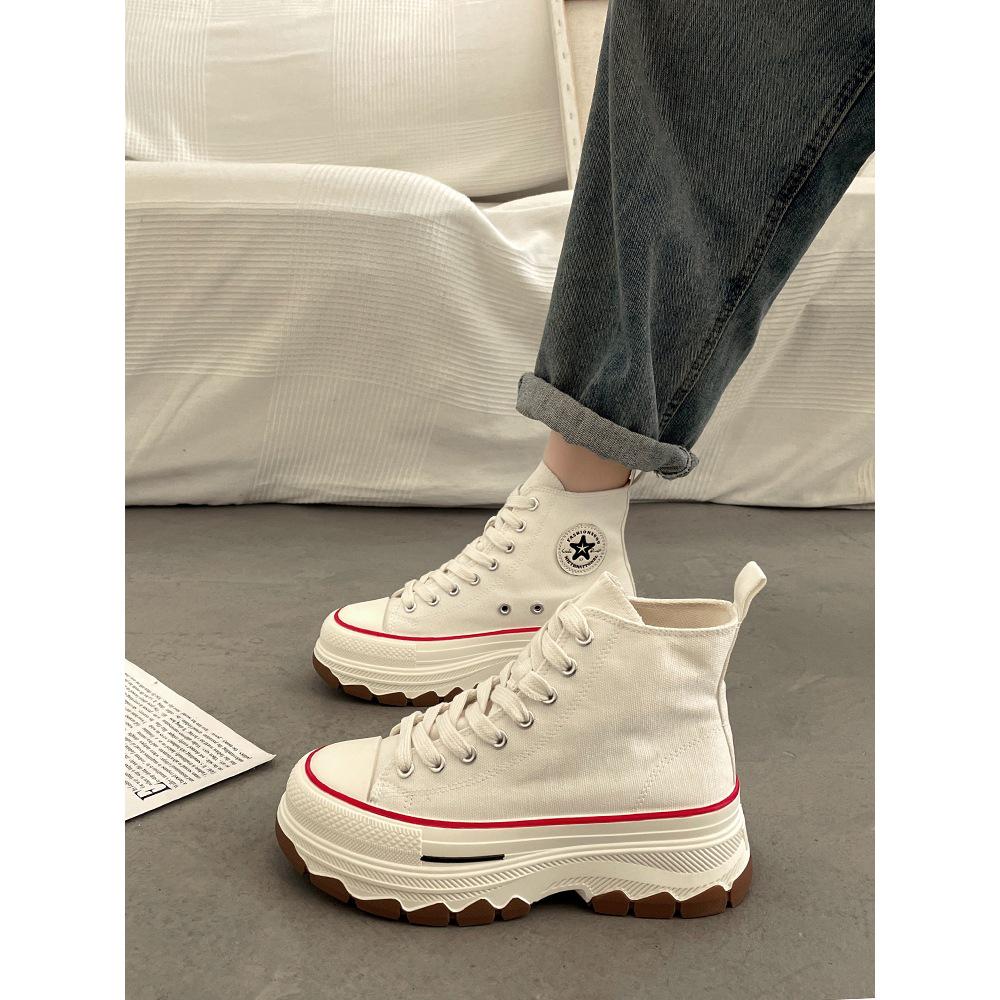 Brandneue 2025 Damen High-Top Canvas Schuhe: Höhenvergrößernde, Dicksohlige, Vielseitige, Lässige Sport-Sneaker für Frühling/Sommer