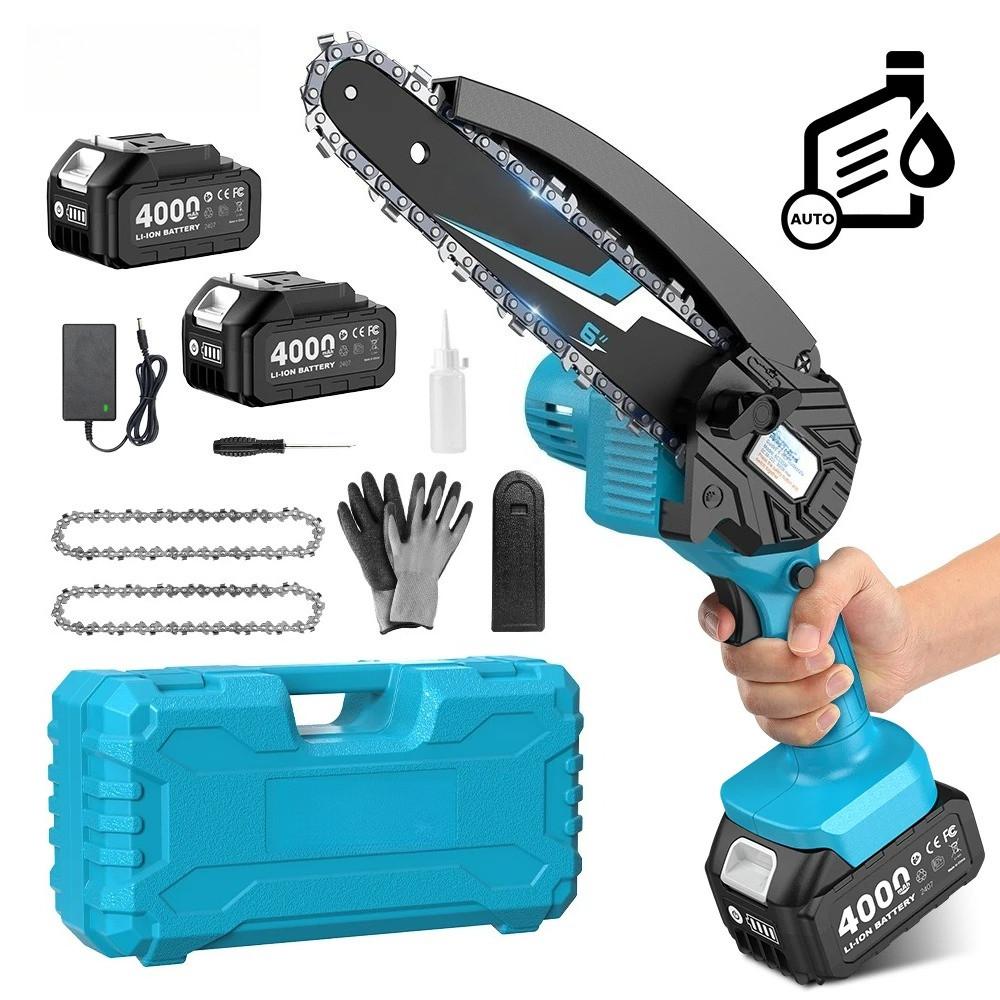 6'' Cordless Rechargeable Handheld Electric Saw Woodworking Garden Pruning Power Tool Portable Mini Chainsaw