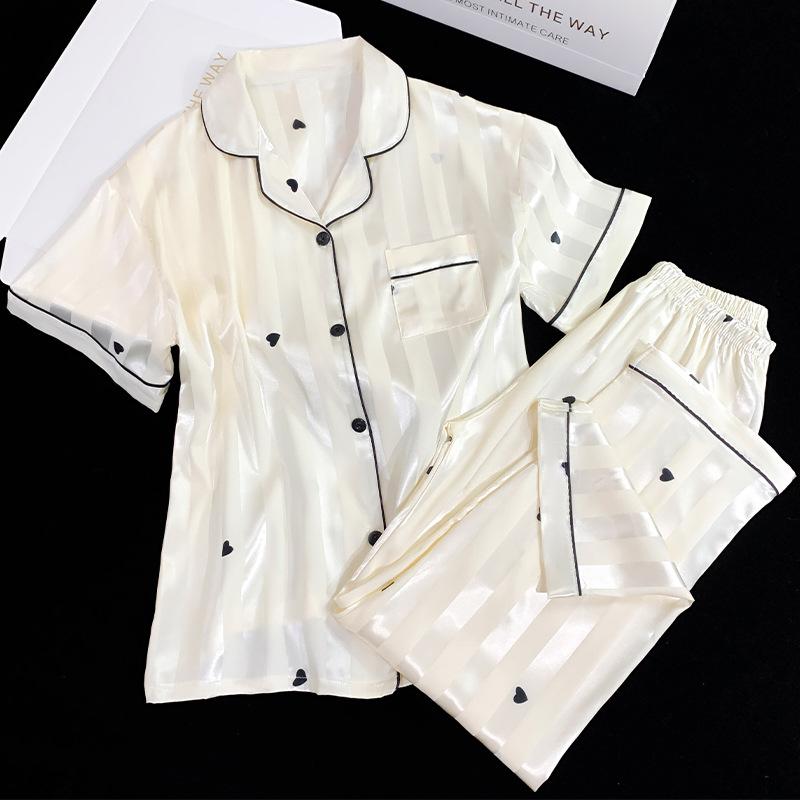 Summer High-End Striped Love Printing Niche Style Short-Sleeved Loungewear Can Be Worn Outside