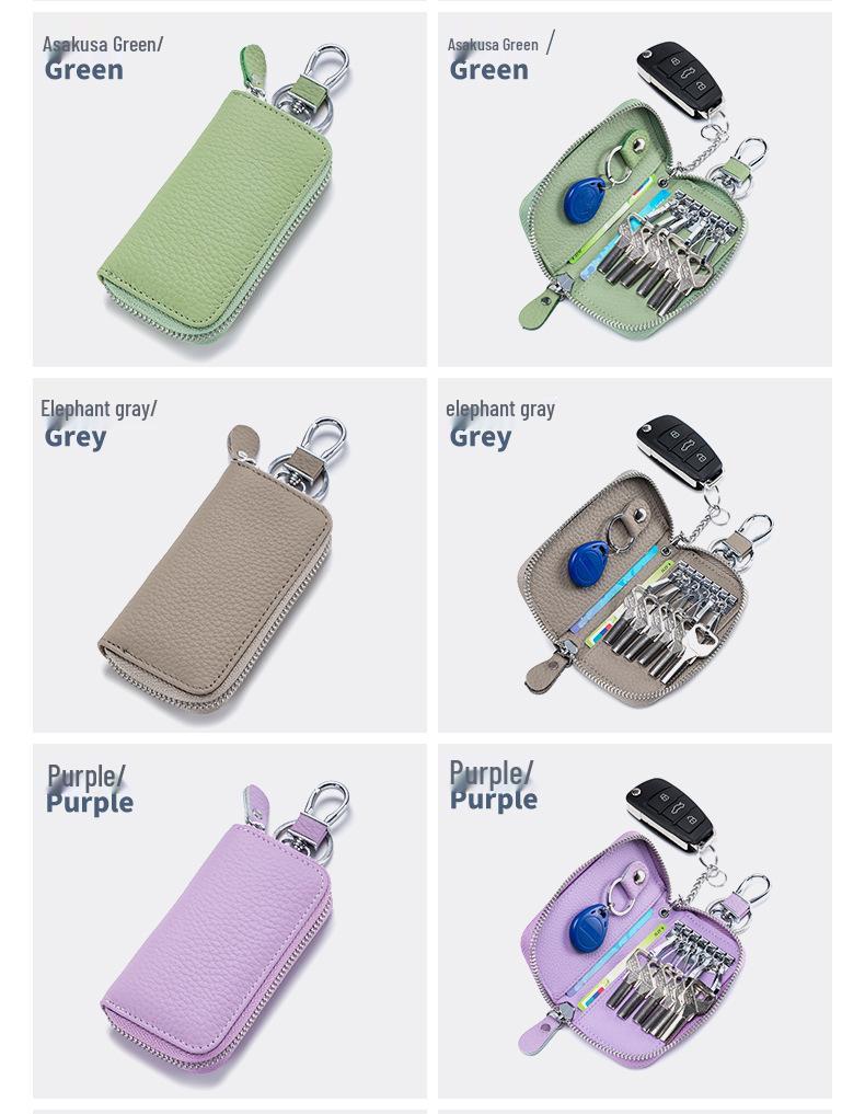 Genuine Leather Multifunctional Zipper Lock Car Key Case