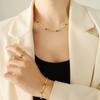 Green Zircon Inlaid Necklace & Titanium Steel Bracelet Set - Minimalist French Style Women's Holiday Gift
