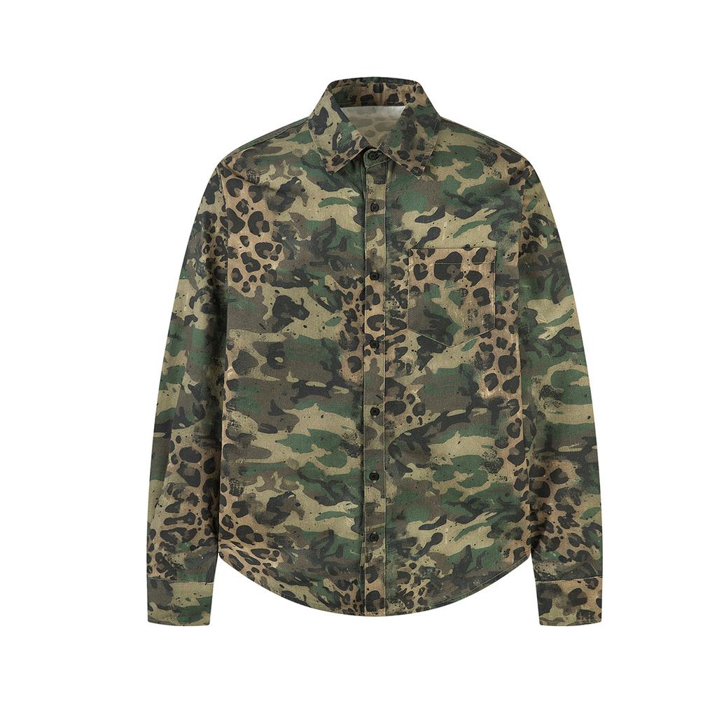 American street tide brand leopard print camouflage shirt long sleeve ins tide shirt