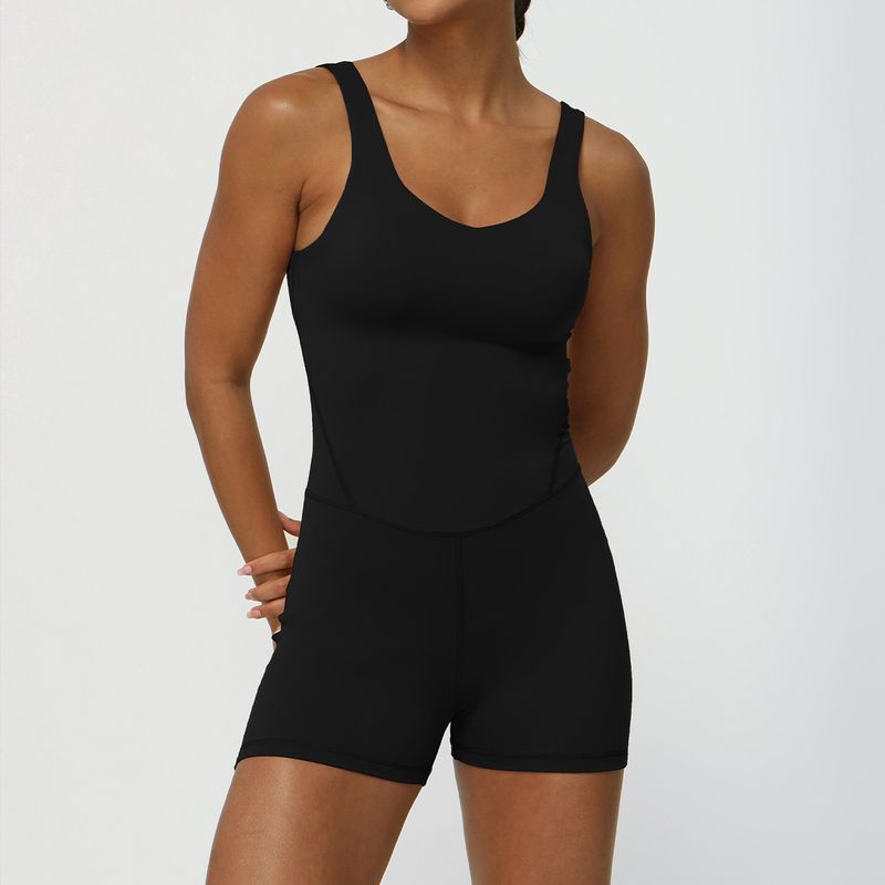 

Cross-Border Fashion Wide Shoulder Strap V Neck One-Piece Jumpsuit with Chest Pad Waist Shaping Yoga Clothes Hip-Lifting Jumpsuit Black M (recommended 50.00 kg-55.00 kg