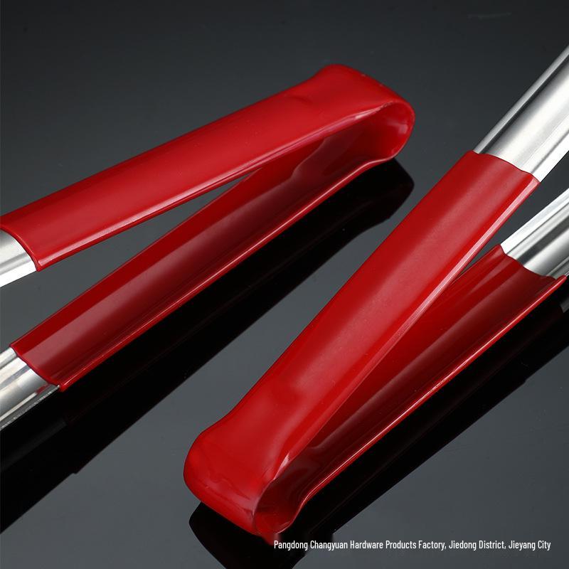 Stainless Steel Silicone Anti-Scald Food Tongs for Baking, Bread, Meat, Buffet, Three-Line Design