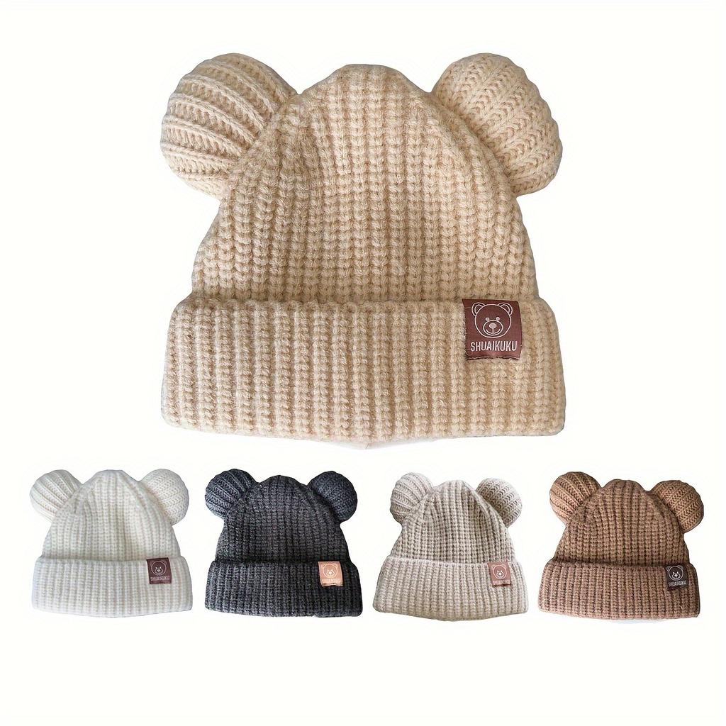 Kids Winter Beanie Hat with Ears, 80% Acrylic 20% Polyester Lightweight Knit Fabric Fitted Urban Theme Buckle Closure  Gift