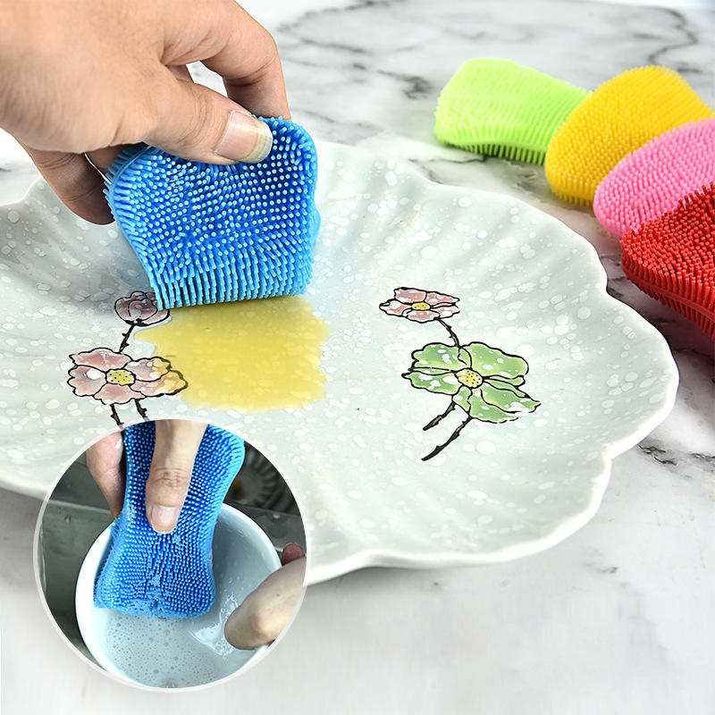 1/5Pc Silicone Dish Washing Brush Pot Pan Sponge Kitchen Cleaning Scouring Pad Vegetable Fruit Wash