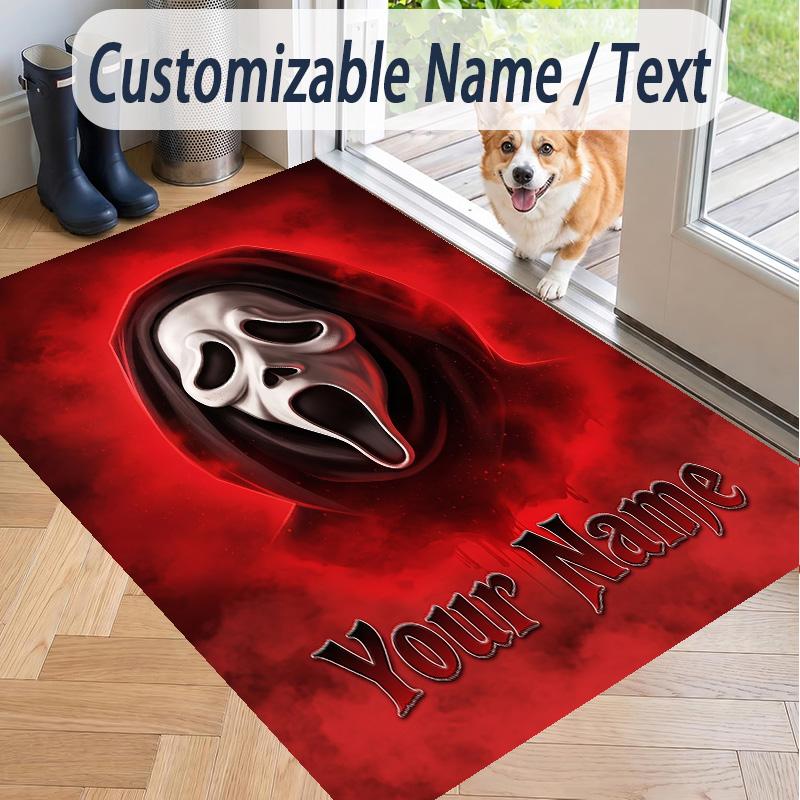 Custom Text Scream Ghostface Pattern Floor Rug Soft Indoor Carpet Mat Living Room Bedroom