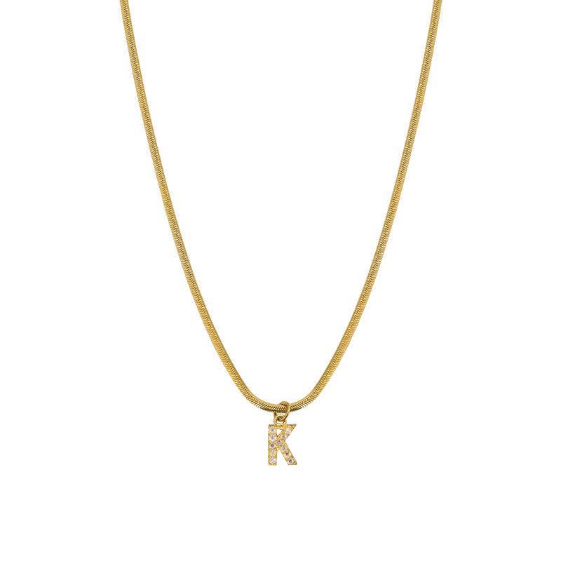 Rhinestone Inlaid French Court Style Snake Bone Collared Pendant with 26 European American Letters