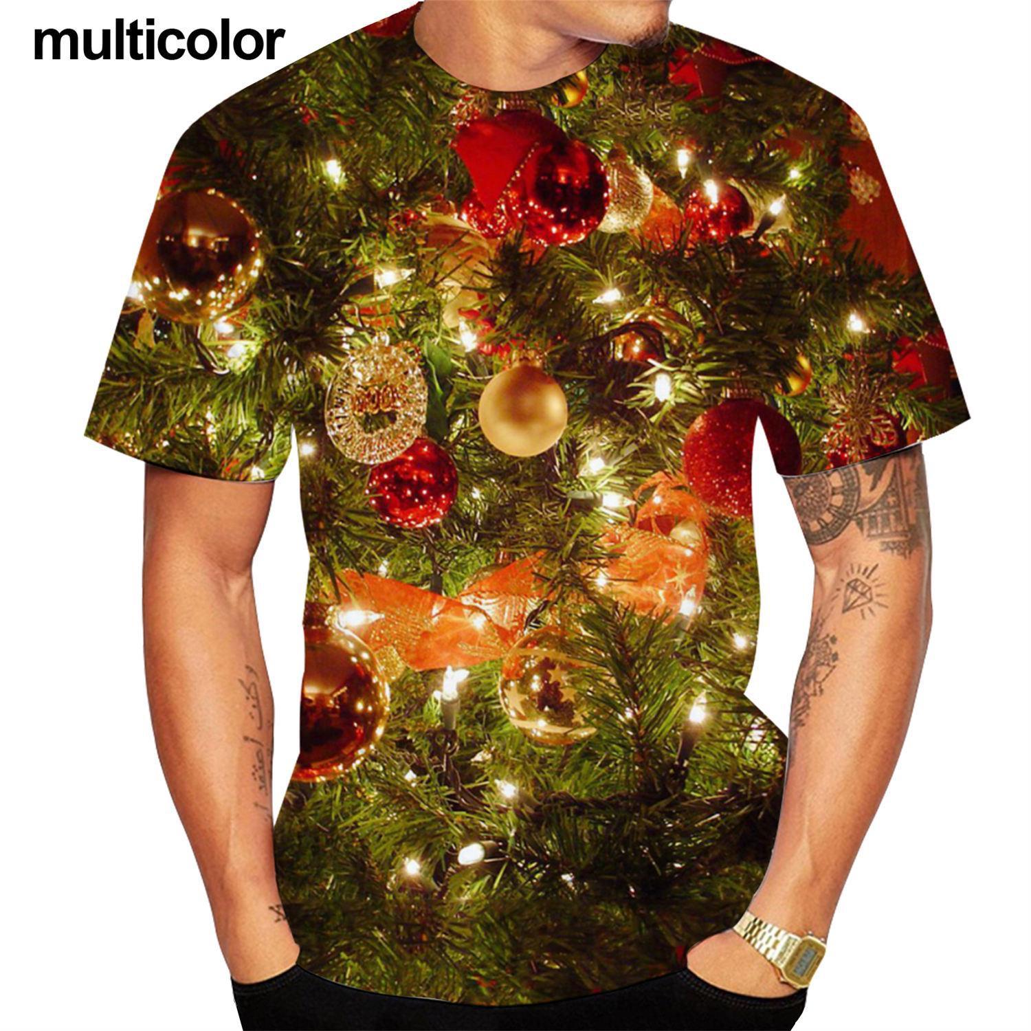 

Летняя мужская мода 3D принт футболка рождественская с коротким рукавом унисекс повседневная рождественская елка короткие рукава топы футболки L