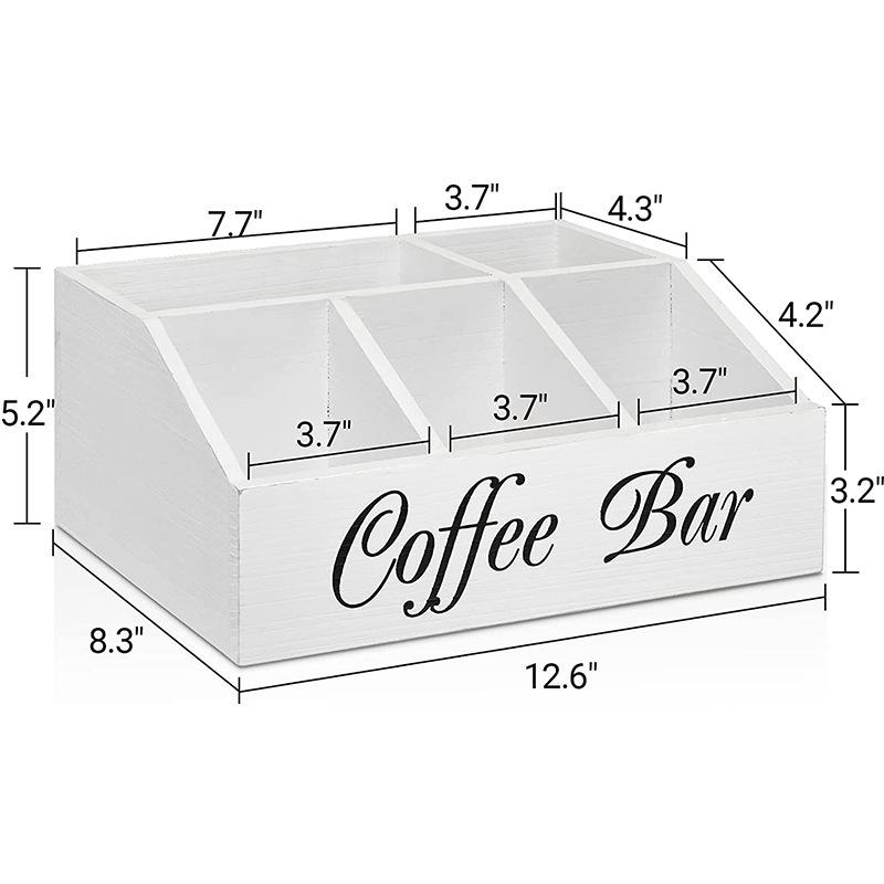 Solid Wood Coffee Capsule Organizer Multi-Compartment Storage Box for Tea Bags Drink Mixes Kitchen Countertop Accessory with Dividers Natural Wood